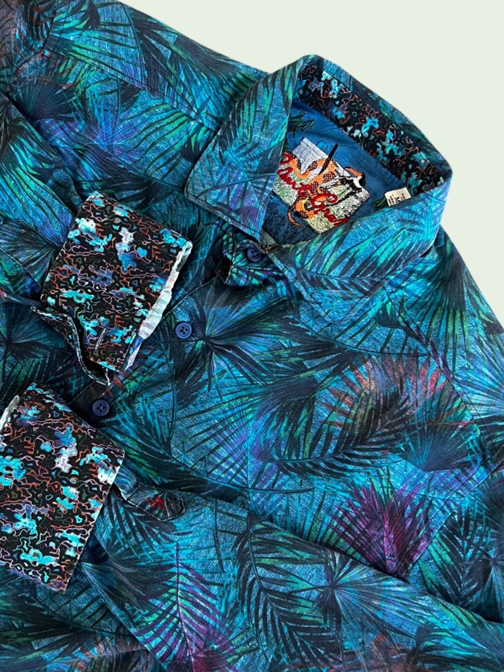 Robert Graham Leafy Dreams Button Up Shirt Men's Medium Blue Paisley Flip Cuff